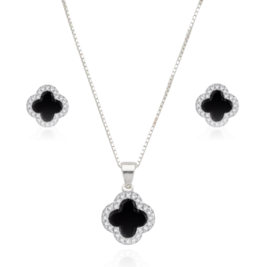 Conjunto Trevo Onix Cravejado