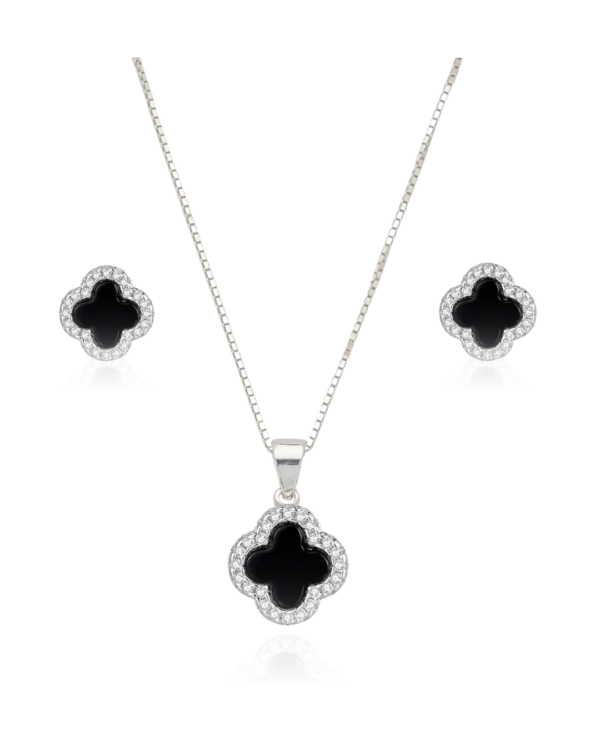 Conjunto Trevo Onix Cravejado