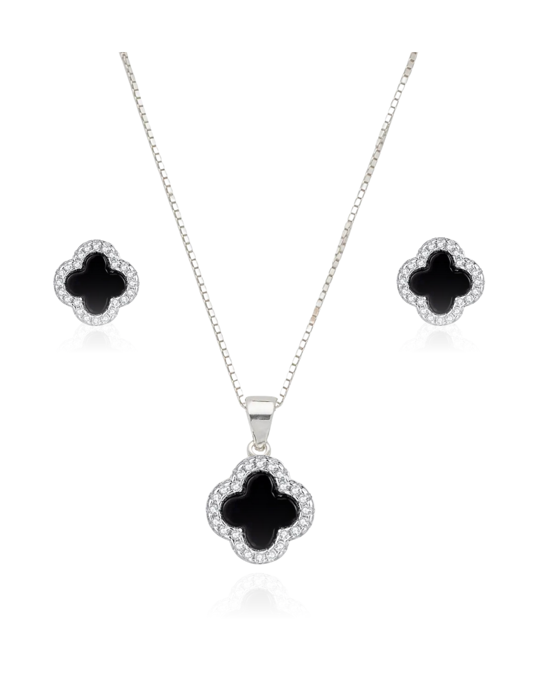 Conjunto Trevo Onix Cravejado