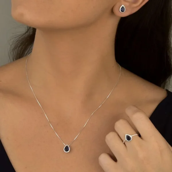 Conjunto OCEAN Gota Azul Safira Cravejado - Imagem 3
