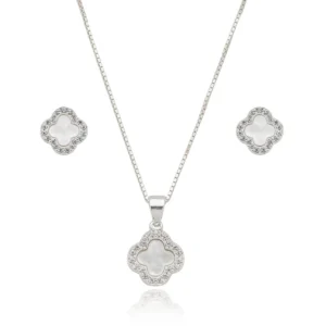 Conjunto Trevo Madrepérola Cravejado
